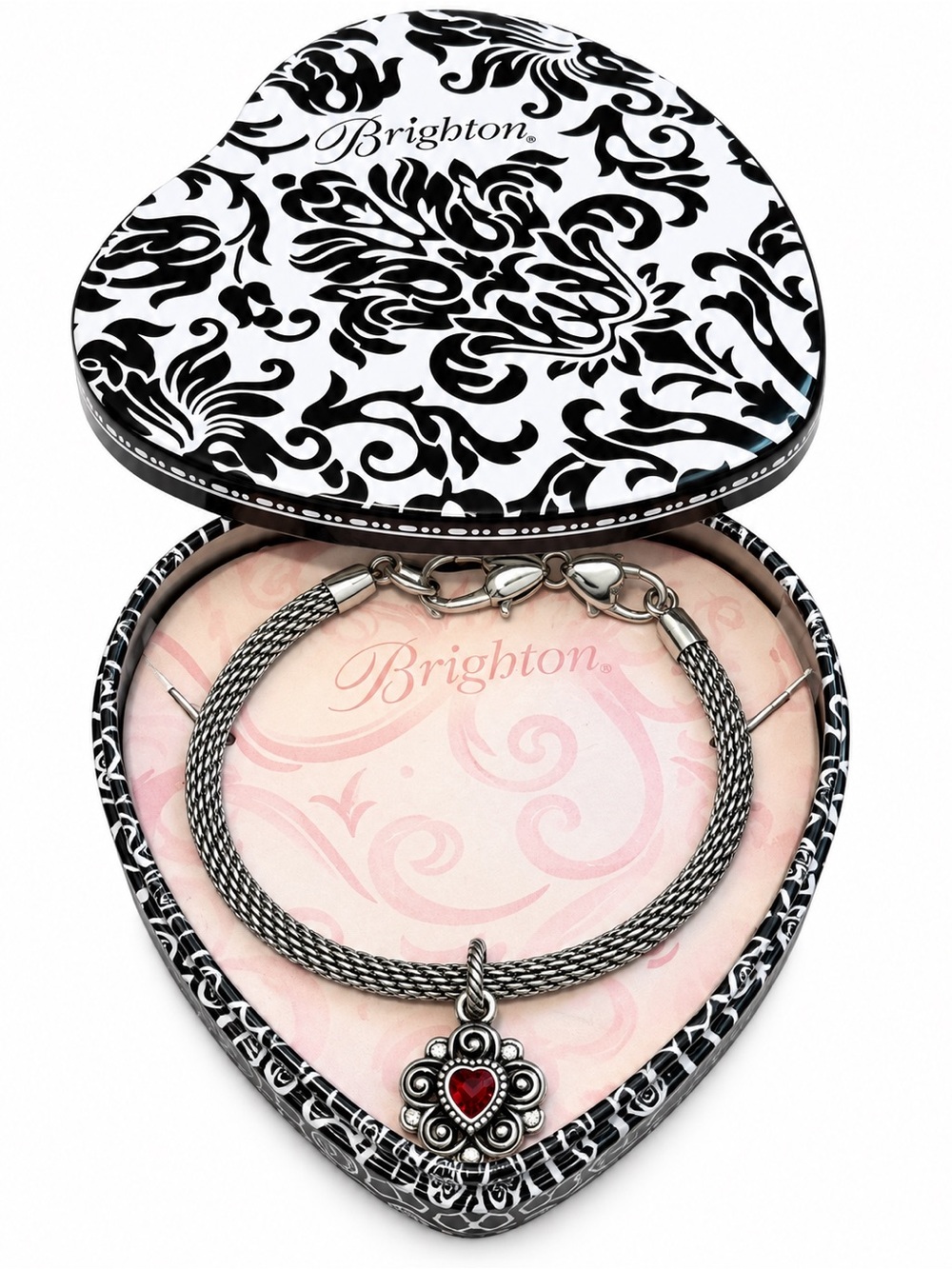 Brighton Silver-Tone Bracelet with Red Heart Flower Charm